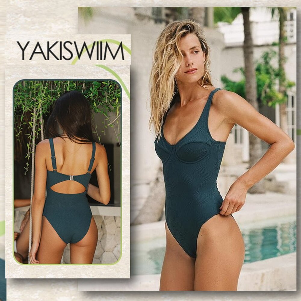 YAKISWIIM One Piece Fully Lined, Deep Green Textured Swimsuit 🌴🌴 NEW!!!